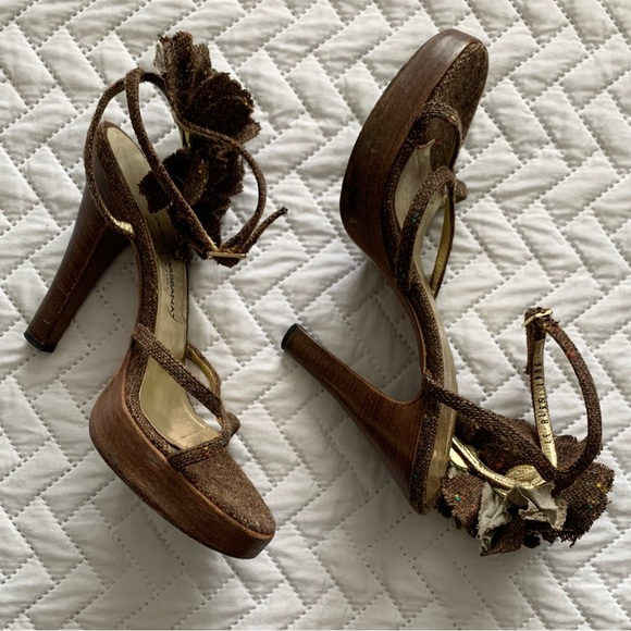 Dolce & Gabbana vintage tweed flower platform sandals heels, 7 - Picture 4 of 16